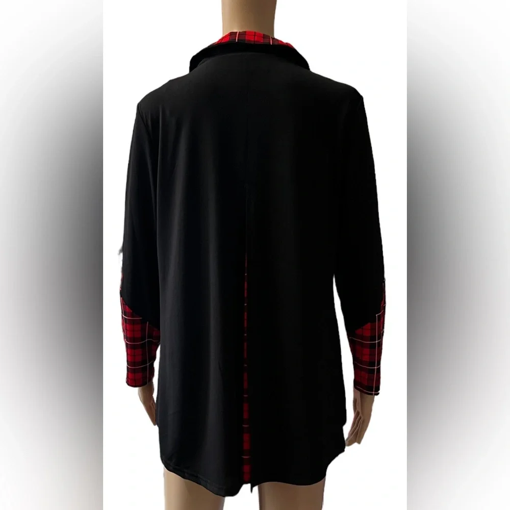 NWT Calessa Color Block Print Long Sleeves Half Zip Layered Twofer Tunic Medium - Picture 5 of 9